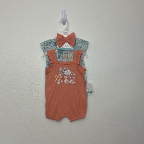 Disney 3pc Romper Bow Little Mermaid set - Picture 2 of 14
